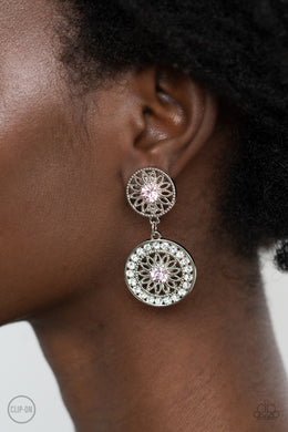 Life of The Garden Party - Pink Rhinestone Clip-On Earrings Paparazzi Accessories