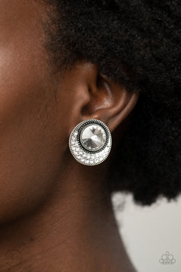 Off The RICHER-Scale - White Clip-On Earrings Paparazzi Accessories