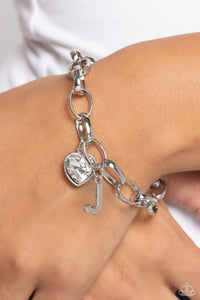 hearts,initials,lobster claw clasp,rhinestones,white,Guess Now Its INITIAL - White - J Rhinestone Heart Bracelet