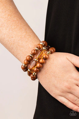 WILD-Mannered Gold Stretchy Bracelet Paparazzi Accessories
