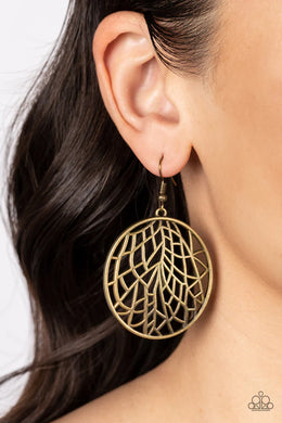 Fractured Foliage Brass Earrings Paparazzi Accessories
