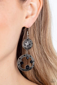 black,fishhook,rhinestones,Eastern Entrada Black Rhinestone Earrings