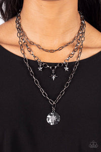 black,gunmetal,rhinestones,short necklace,stars,Under The Northern Lights Black Gunmetal Rhinestone Star Necklace