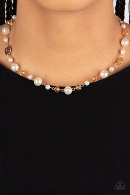 Traditional Transcendence Gold Pearl Necklace Paparazzi Accessories