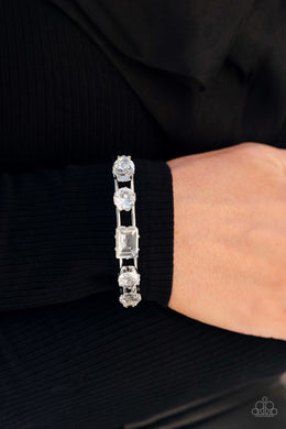 Uniquely Untapped White Rhinestone Cuff Bracelet Paparazzi Accessories
