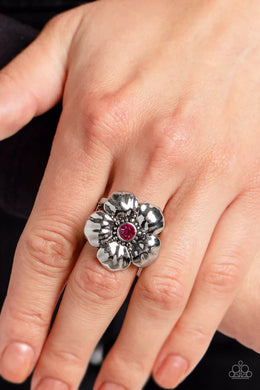 Bloom Bloom Pow Pink Rhinestone Floral Ring Paparazzi Accessories