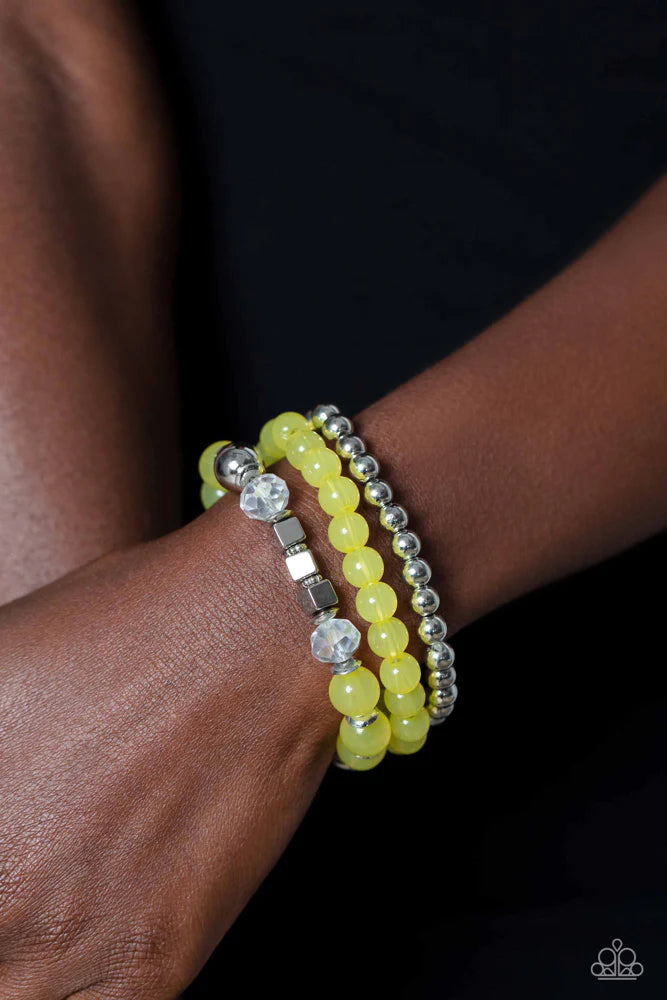 CUBE Your Enthusiasm Yellow Stretchy Bracelet Paparazzi Accessories
