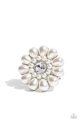Pearl-Talk White Pearl Floral Ring Paparazzi Accessories