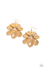 Load image into Gallery viewer, Hinging Hallmark Gold Floral Earrings Paparazzi Accessories