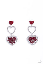 Load image into Gallery viewer, Couples Celebration Red Rhinestone Heart Post Earrings Paparazzi Accessories
