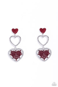 hearts,post,red,rhinestones,Couples Celebration Red Rhinestone Heart Post Earrings