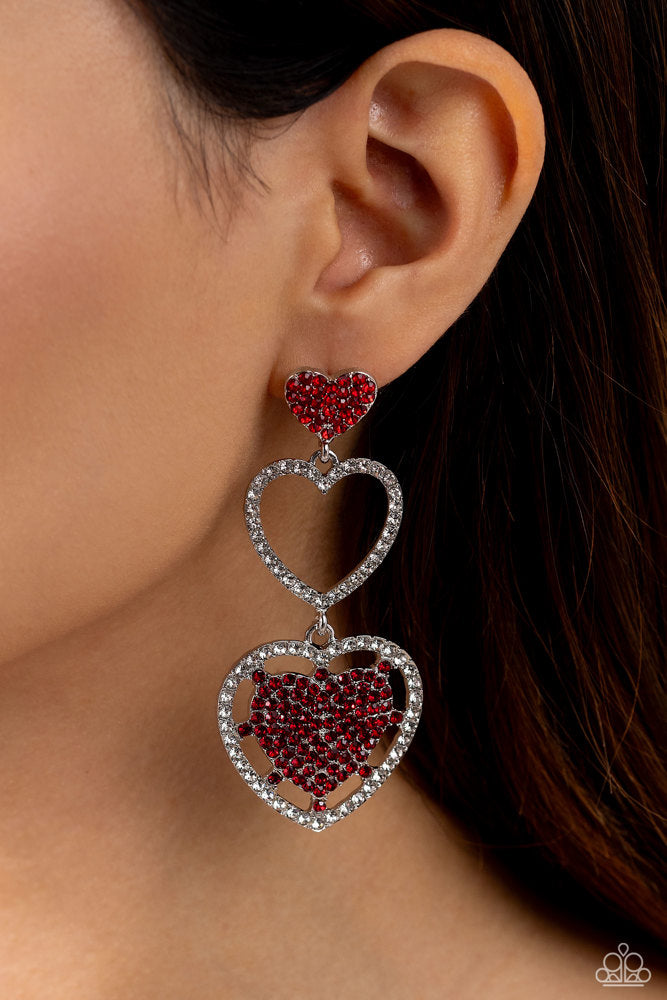 Couples Celebration Red Rhinestone Heart Post Earrings Paparazzi Accessories