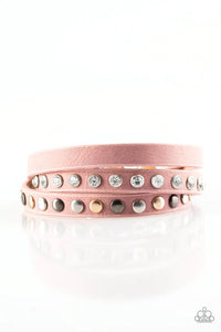 leather,pink,snaps,triple wrap,Catwalk Casual Pink Leather Wrap Bracelet