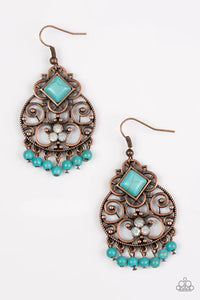 copper,crackle stone,fishhook,turquoise,Western Wonder Copper Turquoise Stone Earrings