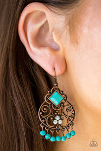 copper,crackle stone,fishhook,turquoise,Western Wonder Copper Turquoise Stone Earrings