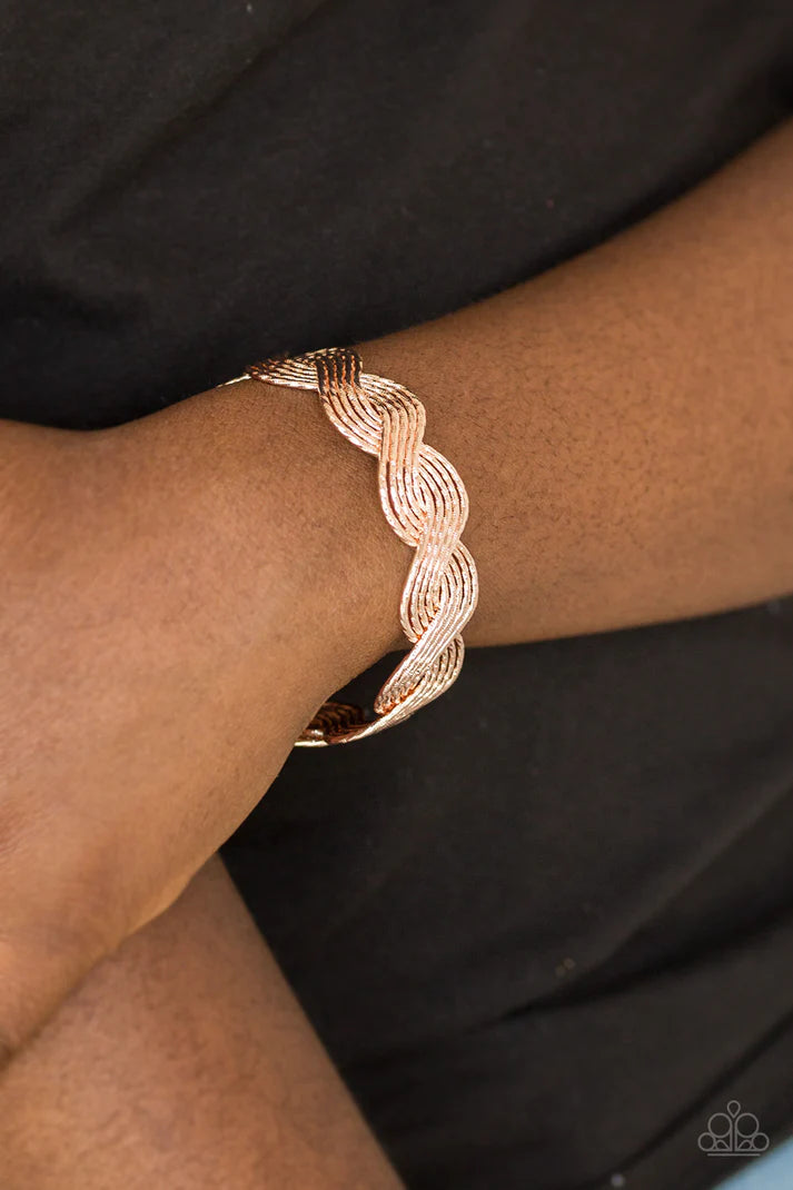 Braided Brilliance Rose Gold Cuff Bracelet Paparazzi Accessories
