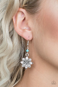 blue,crackle stone,fishhook,floral,Cactus Blossom Blue Floral Earring