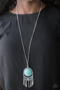 blue,crackle stone,long necklace,turquoise,Rural Rustler Blue Turquoise Stone Necklace