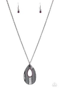 gunmetal,long necklace,purple,rhinestones,Stop, TEARDROP, and Roll Purple Rhinestone Necklace
