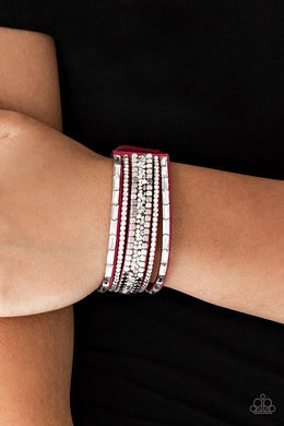 Rebel In Rhinestones Pink Rhinestone Leather Wrap Bracelet Paparazzi Accessories