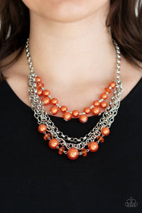 orange,pearls,short necklace,Rockin Rockette Orange Pearl Necklace