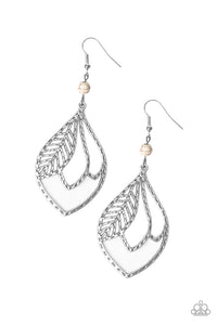 crackle stone,feather,fishhook,white,Absolutely Airborne White Stone Feather Earring