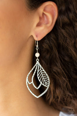 Absolutely Airborne White Stone Feather Earring Paparazzi Accessories