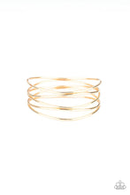 Load image into Gallery viewer, Showstopping Sheen Gold Bangle Bracelet Paparazzi Accessories