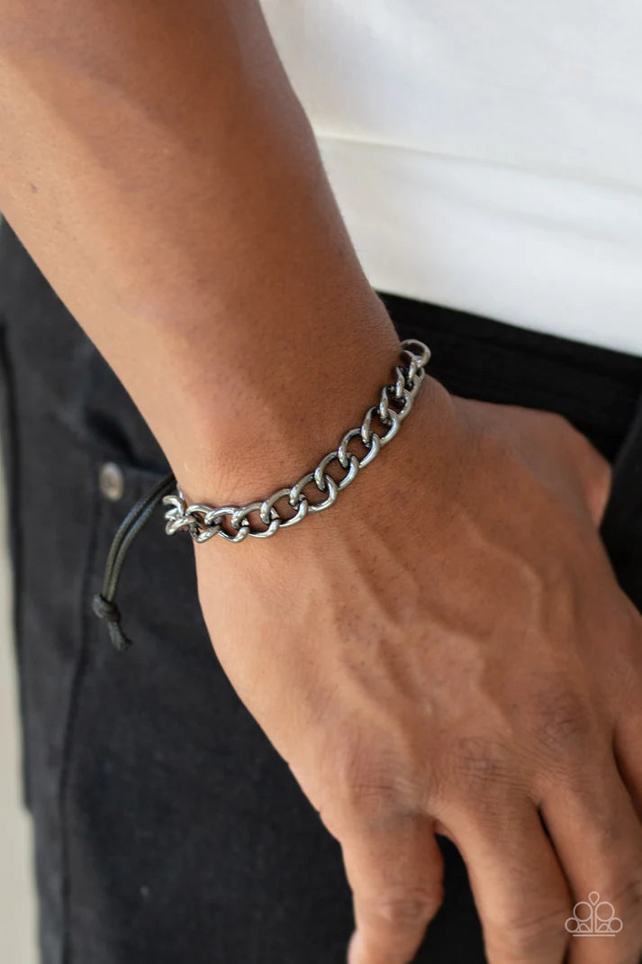 Sideline Black Urban Pull-Tie Bracelet Paparazzi Accessories