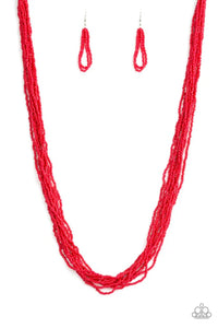 long necklace,red,seed bead,Congo Colada Red Seed Bead Necklace