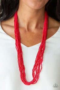 long necklace,red,seed bead,Congo Colada Red Seed Bead Necklace