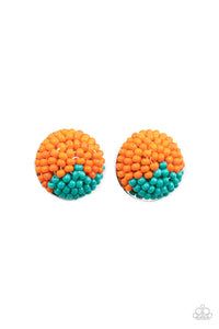 orange,post,seed bead,As Happy As Can Bead Orange Seed Bead Post Earrings