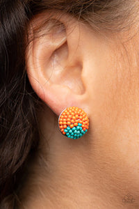 orange,post,seed bead,As Happy As Can Bead Orange Seed Bead Post Earrings