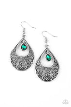 Load image into Gallery viewer, Garden Magic Green Rhinestone Floral Earring Paparazzi Accessories