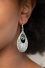 Load image into Gallery viewer, Garden Magic Green Rhinestone Floral Earring Paparazzi Accessories