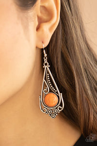 crackle stone,fishhook,orange,Canyon Climate Orange Stone Earrings