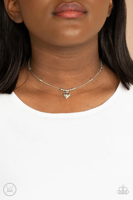 Casual Crush Silver Heart Choker Necklace Paparazzi Accessories