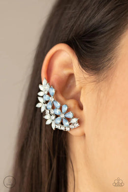 Garden Party Powerhouse Blue Rhinestone Post Ear Crawler Earrings Paparazzi Accessories