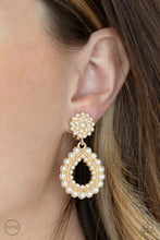 Load image into Gallery viewer, Discerning Droplets Gold Pearl Clip-On Earring Paparazzi Accessories