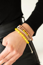 Load image into Gallery viewer, Down HOMESPUN Yellow Cat&#39;s Eye Urban Pull-Tie Bracelet Paparazzi Accessories