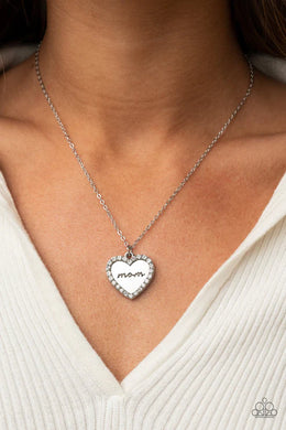 The Real Boss White Rhinestone Heart Necklace Paparazzi Accessories
