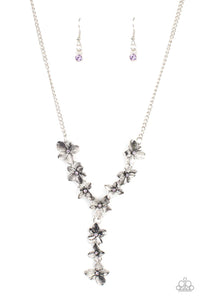 floral,purple,rhinestones,short necklace,Fairytale Meadow Purple Floral Rhinestone Necklace