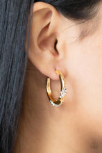 Load image into Gallery viewer, Subliminal Shimmer Gold Rhinestone Hoop Earrings Paparazzi Accessories