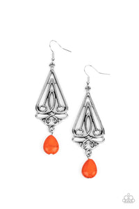 crackle stone,fishhook,orange,Transcendent Trendsetter Orange Stone Earrings