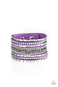 leather,purple,rhinestones,snaps,wrap,Rhinestone Rumble Purple Leather Rhinestone Wrap Bracelet