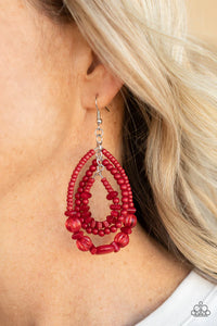 fishhook,red,Prana Party Red Earrings
