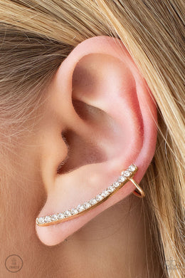 Give Me The Swoop Gold Rhinestone Ear Crawler Earring Paparazzi Accessories