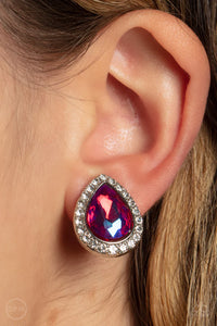 clip-on,oil spill,pink,rhinestones,Cosmic Castles Pink Rhinestone Clip-On Earrings