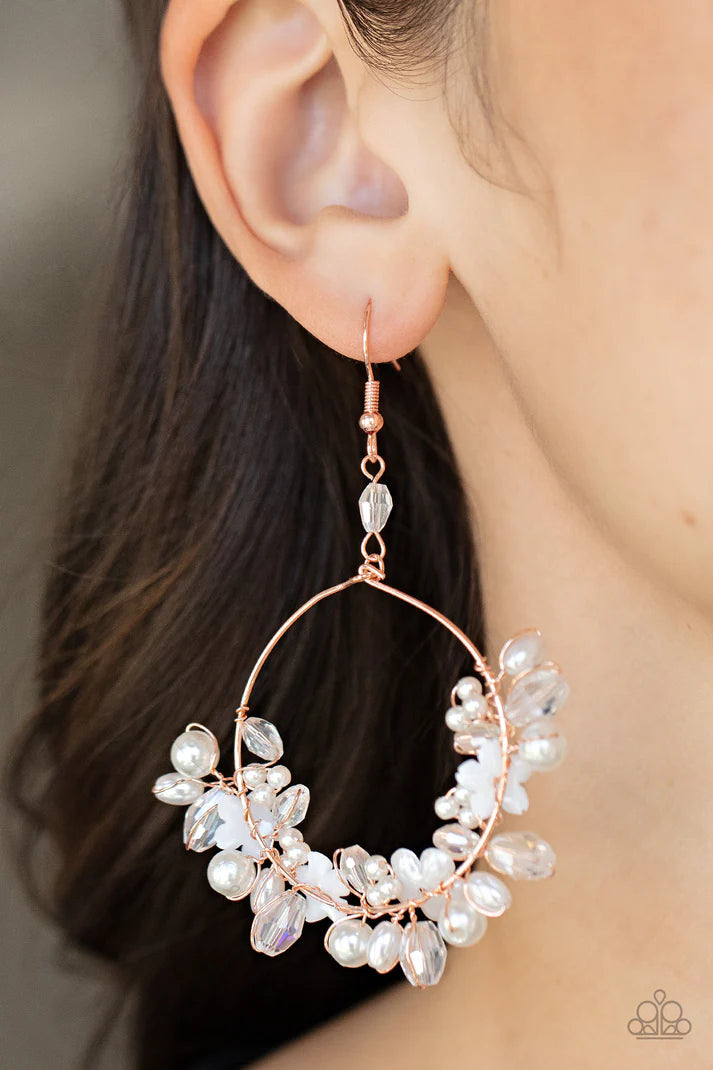 Floating Gardens Copper Pearl Floral Earrings Paparazzi Accessories