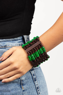 Vacay Bogue Green Wooden Bracelet Paparazzi Accessories